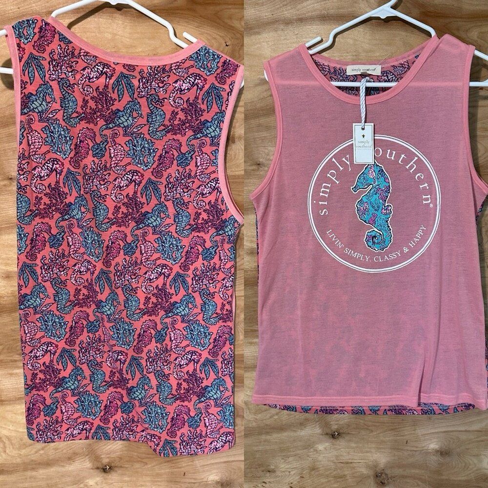 NWT Simply Southern Woman Med Tank Top shirt Seahorse Ocean Beach Sea Life